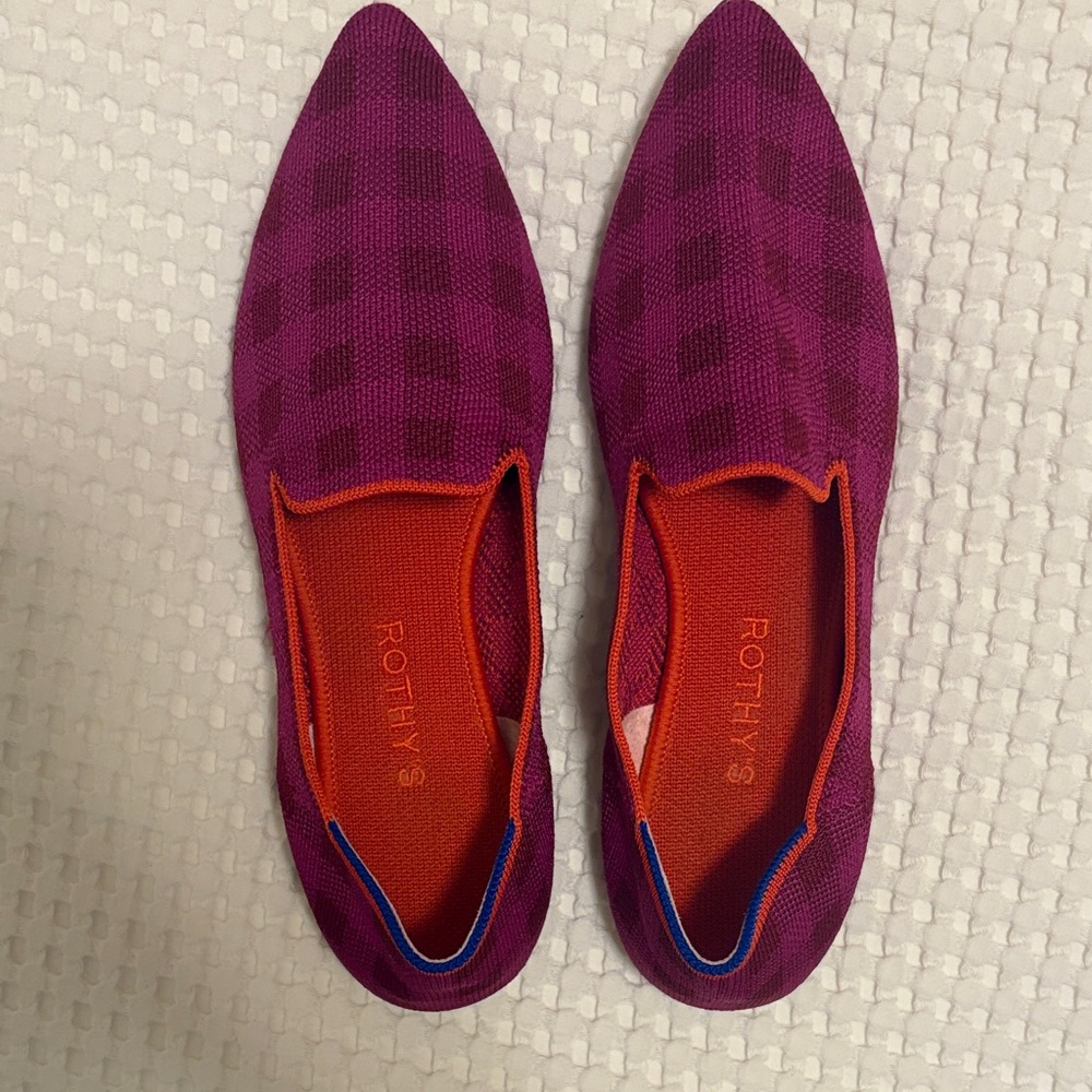 Rothy's Vibrant Pink and Orange Gingham Flats